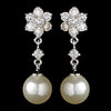 Delightful Silver Clear CZ Flower Bridal Wedding Earrings w/ Pearl Drop 3631