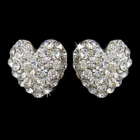 Lovely Silver Clear Pave Stud Heart Bridal Wedding Earrings 3675