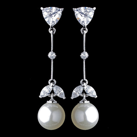 Beautiful Cubic Zirconia Bridal Wedding Earrings with a Pearl Drop E 3697