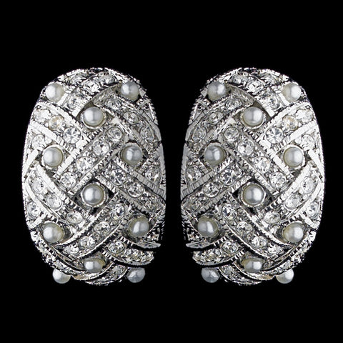 Antique Silver Pearl Bridal Wedding Hair Clip On Earring Set 3704