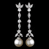 Stylish Antique Silver Clear CZ Bridal Wedding Earrings w/ Ivory Pearls 3856