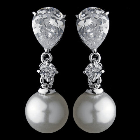 Antique Silver Pearl CZ Bridal Wedding Necklace 2501 & Earrings 3889 Bridal Wedding Jewelry Set