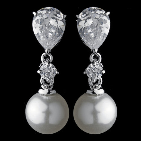 Teardrop Cubic Zirconia and Pearl Drop Bridal Wedding Earrings E 3889