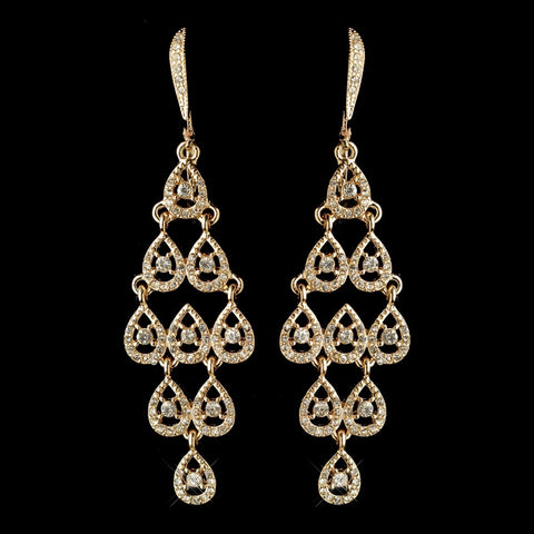 Gold Clear Rhinestone Chandelier Bridal Wedding Earrings 389