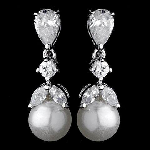 Dainty Cubic Zirconia & Pearl Drop Bridal Wedding Earrings E 3905