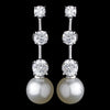Charming Silver Clear CZ Bridal Wedding Earrings w/ Pearl Drop 3956