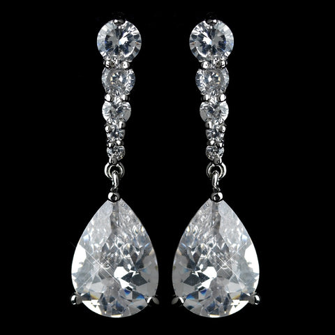 Silver Clear CZ Crystal Teardrop Bridal Wedding Earrings 40082