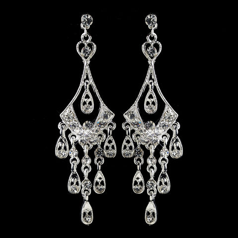 Silver Clear Rhinestone Chandelier Bridal Wedding Earrings 40094