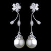 Antique Rhodium CZ Crystal & Diamond White Pearl Drop Bridal Wedding Earrings 4015