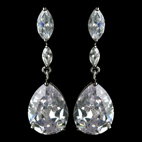 Silver Clear CZ Crystal Marquise & Teardrop Bridal Wedding Earrings 40261