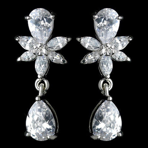 Silver Clear CZ Teardrop Crystal Dangle Bridal Wedding Earrings 40466