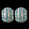 Antique Silver Aqua & AB Rhinestone Encrusted Stud Bridal Wedding Earrings 40693