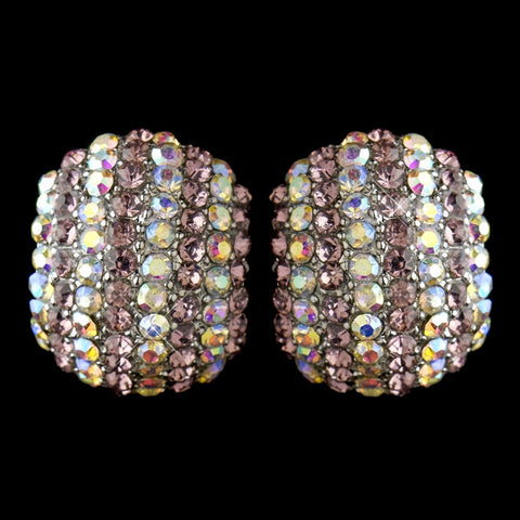 Antique Silver Lt Amethyst & AB Rhinestone Encrusted Stud Bridal Wedding Earrings 40693