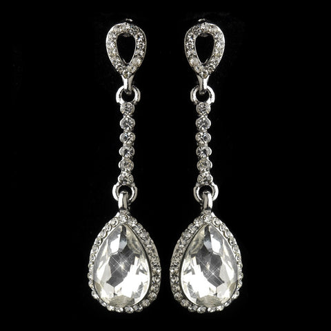Antique Silver Clear Rhinestone Teardrop Dangle Bridal Wedding Earrings 40694