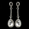 Antique Silver Clear Rhinestone Teardrop Dangle Bridal Wedding Earrings 40694