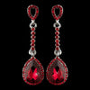Antique Silver Red Rhinestone Teardrop Dangle Bridal Wedding Earrings 40694