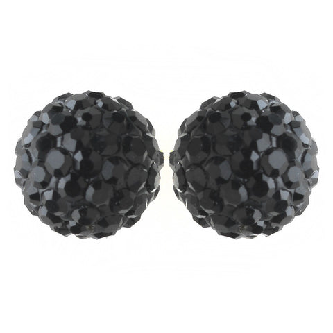 Silver Jet Black Pave Ball Encrusted Bridal Wedding Earrings 40721