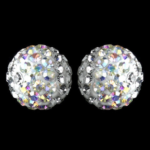 Silver White AB Pave Ball Encrusted Bridal Wedding Earrings 40721
