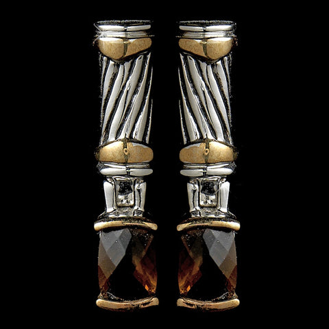 Rhodium Brown Bridal Wedding Earrings E 4082