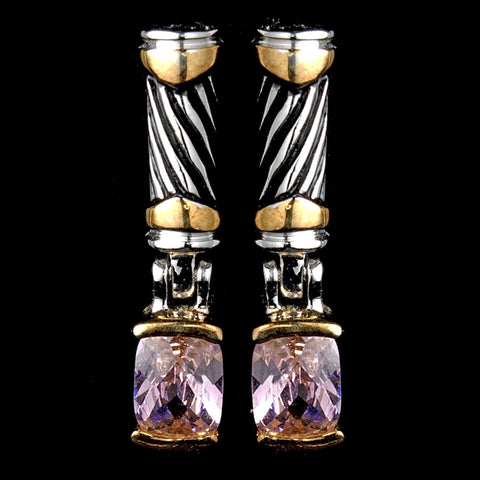 Rhodium Pink Bridal Wedding Earrings E 4082