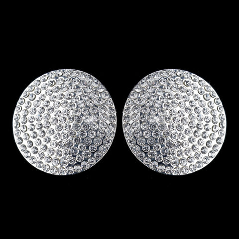 Silver Clear Pave Rhinestone Encrusted Bridal Wedding Clip On Bridal Wedding Earrings 4104