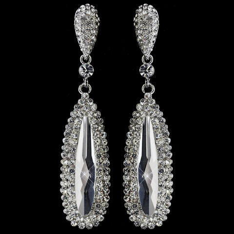 Silver Clear Rhinestone Dangle Bridal Wedding Earrings