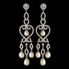 Rhodium Clear CZ Crystal & Freshwater Pearl Chandelier Bridal Wedding Earrings 4702
