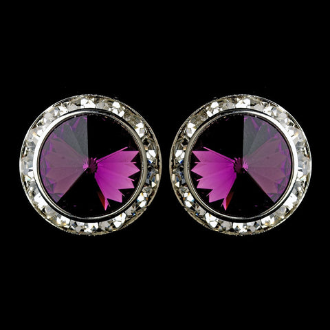 Silver Clear and Amethyst Center Stone Bridal Wedding Hair Clip On Rhinestone Earring E 4722