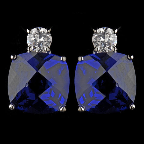 Antique Silver Rhodium Sapphire CZ Crystal Stud Bridal Wedding Earrings 4782