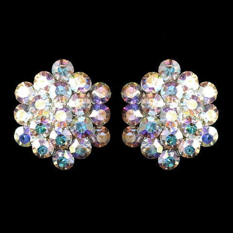 AB Aurora Crystal Cluster Bridal Wedding Hair Clip On Bridal Wedding Earring E 500