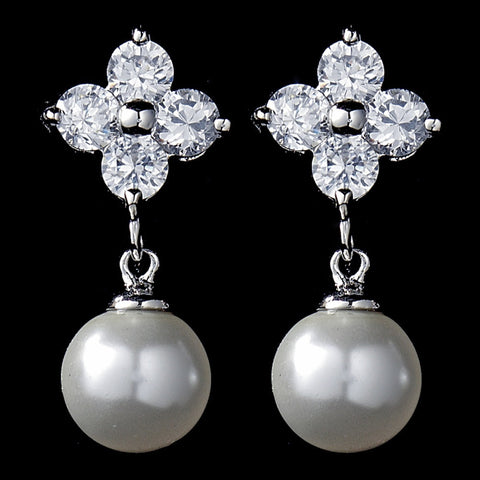 Cubic Zirconia Bridal Wedding Earring with Lustrous Pearl Drop E 5248