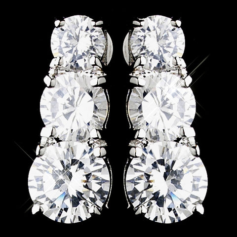 Antique Silver Clear CZ Leverback 3 Stone Bridal Wedding Earrings 5293