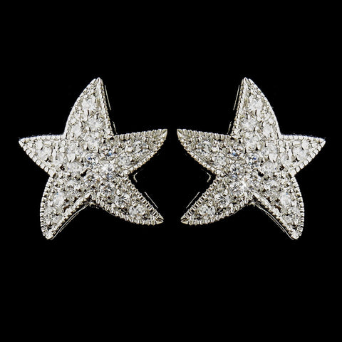 Antique Silver Clear CZ Crystal Starfish Stud Bridal Wedding Earrings 5336