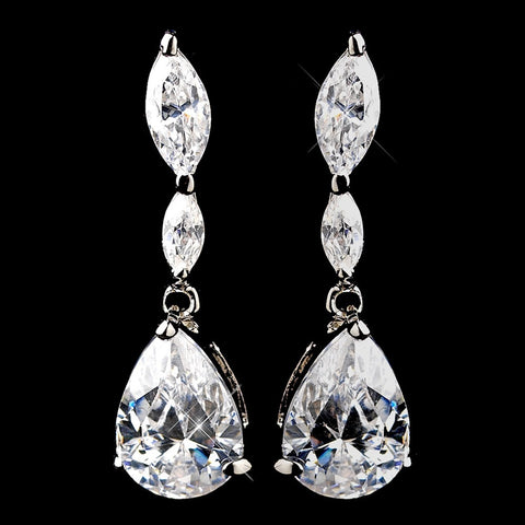 Antique Silver Clear CZ Teardrop Dangle Bridal Wedding Earrings 5500