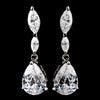Antique Silver Clear CZ Teardrop Dangle Bridal Wedding Earrings 5500