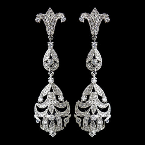 Antique Rhodium Silver Clear CZ Crystal Drop Bridal Wedding Earrings 5508