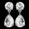 Silver Clear Round and Dangle Tear Drop CZ Crystal Dangle Bridal Wedding Earrings 6042