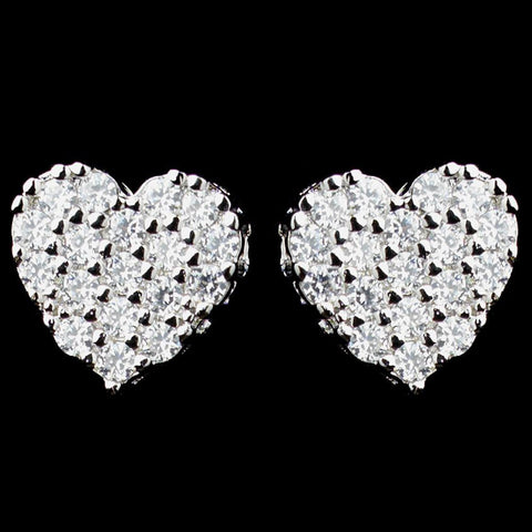 Rhodium Clear CZ Pave Stud Heart Bridal Wedding Earrings 6215