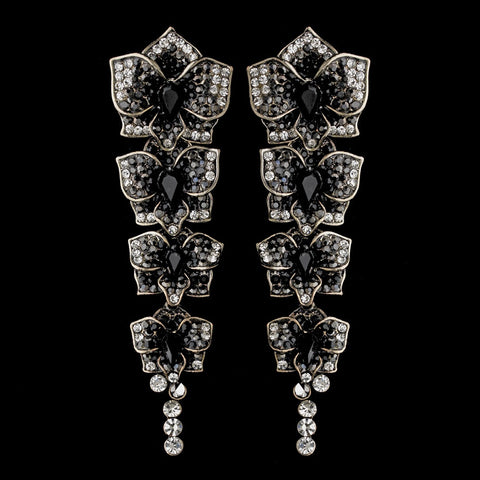 Antique Silver Black Earring Set 6513