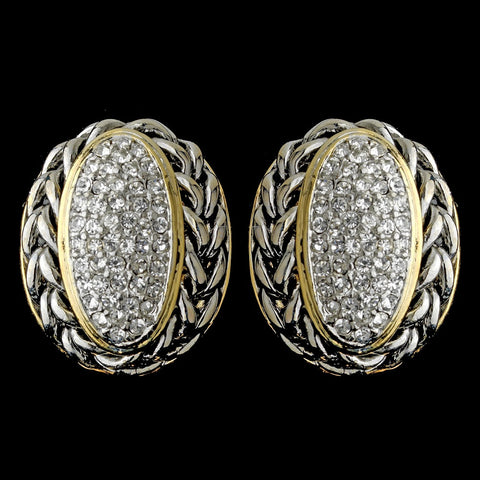Gold with Silver Rope Wrap and Clear Crystal Center Bridal Wedding Earrings 7146