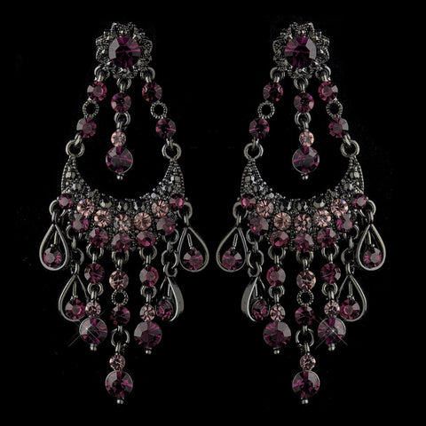 Antique Silver Amethyst Rhinestone Chandelier Bridal Wedding Earrings 71888