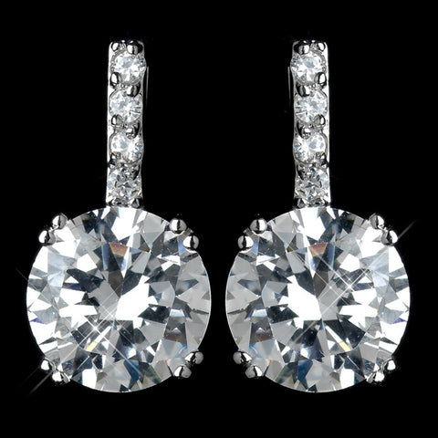 Antique Rhodium Silver Clear Pave With Solitaire Stud Drop Bridal Wedding Earrings 7408