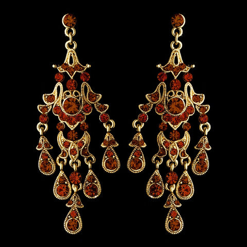 Vintage Gold Brown Chandelier Bridal Wedding Earrings E 7595