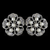 Rhodium White Pearl & Rhinestone Flower Stud Earring 76002