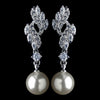 Rhodium CZ Crystal & Diamond White Pearl Drop Bridal Wedding Earrings 76017