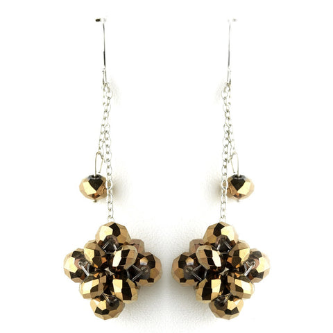 * Silver Golden Brown Cluster Dangle Earring Set 7620