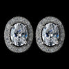 Antique Rhodium Silver Clear Oval CZ Crystal Pave Encrusted Stud Bridal Wedding Earrings 7738