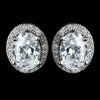 Antique Rhodium Silver Clear Oval Pave Encrusted Stud Bridal Wedding Earrings 7739