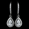 Antique Rhodium Silver Clear CZ Crystal Teardrop Pendent Necklace & Teardrop Leverback Dangle Bridal Wedding Jewelry Set 7740