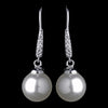 Antique Rhodium Silver White Pearl & CZ Crystal Pave Encrusted Dangle Bridal Wedding Earrings 7757